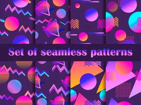 Futurism seamless pattern set. Liquid shape in the style of 80s. Synthwave re Illustrazione stock