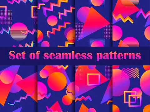 Futurism seamless pattern set. Liquid shape in the style of 80s. Synthwave re Stock Illustration