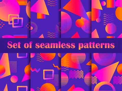 Futurism seamless pattern set. Liquid shape in the style of 80s. Synthwave re 스톡 일러스트