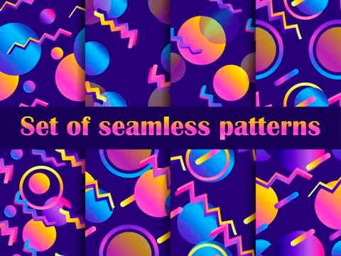 Futurism seamless pattern set. Liquid shape in the style of 80s. Synthwave re 스톡 일러스트
