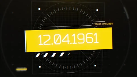 Futuristic 12.04.1961 with HUD elements on black background Stock Footage 260912901