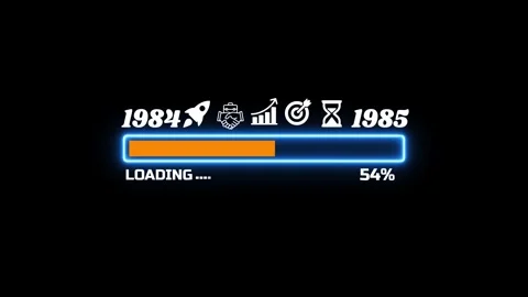 Futuristic 1984 1985 Digital Loading Bar and Glowing Status 4K 10s Video stock 341541966