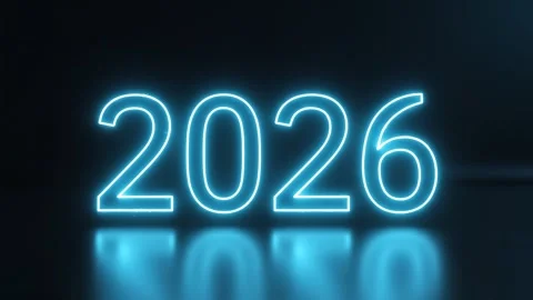 Futuristic 2026 New Year Countdown with Blue Neon Glow 4K Stock Footage 328785906