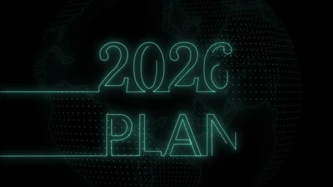 Futuristic 2026 Plan with Globe Design Animation on Black Background Stock Footage 322964886