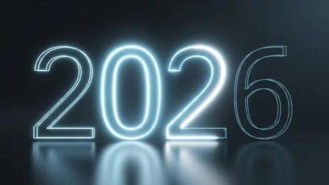 Futuristic 2026 Typography with Metallic Light Sweep Effect 4K Stock Footage 328785900