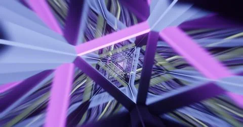 Futuristic 3D abstract neon light background triangle shapes tunnel Stock Illustration