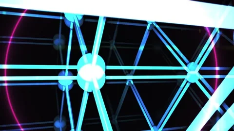Futuristic 3d Abstract Network Grid with Glowing Blue and Pink Nodes and Line Stock Footage 343698653