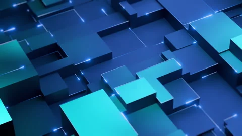 Futuristic 3D Abstract Tech Background with Blue Cubes Stock Footage 302494841
