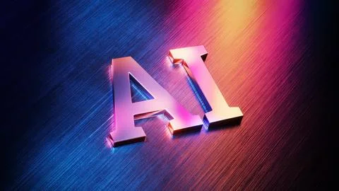 Futuristic 3D AI (artificial intelligence) Icon in Gradient Colors. AI Stock Illustration