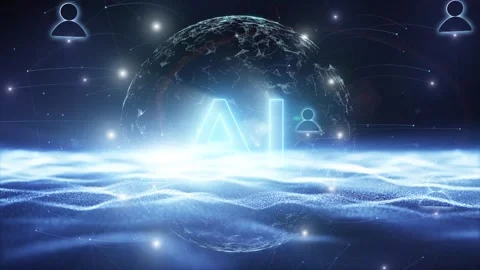 Futuristic 3d AI sphere with people icons animation background Stock Footage 346391319