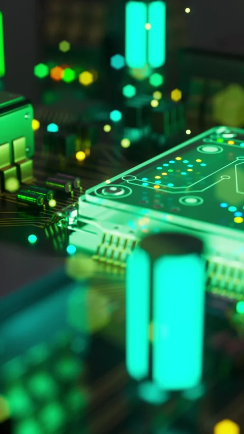 Futuristic 3d animation of glowing AI processor Stock Footage 336447828