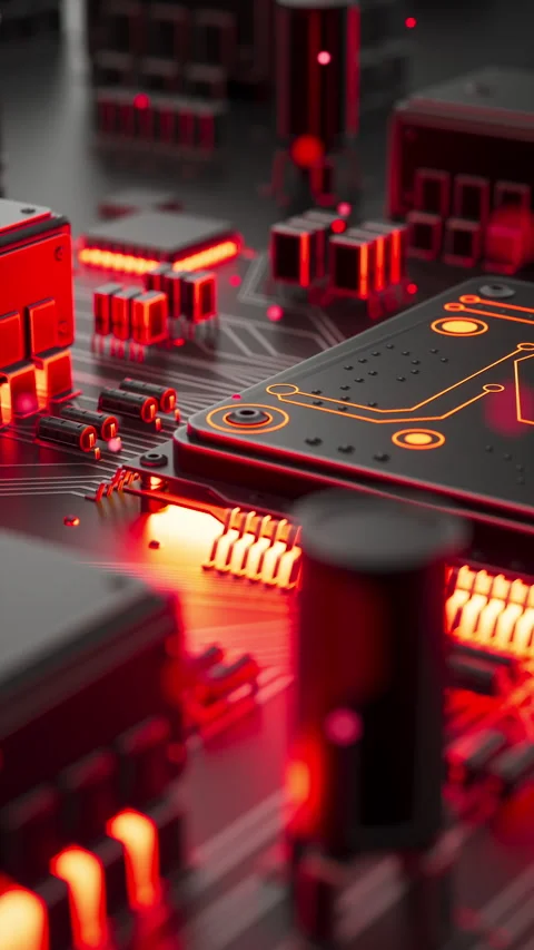 Futuristic 3D animation of a glowing microchip Video stock 335578063