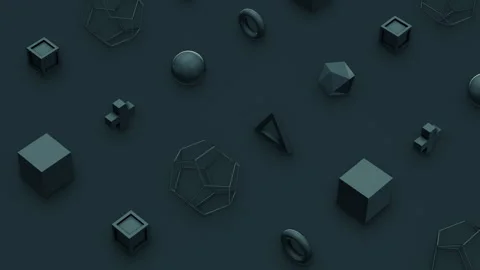 Futuristic 3d animation of many different shapes seamless moving isometric view Stock Footage 242194791