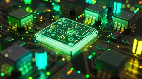 Futuristic 3d animation processor with glowing circuits Stock Footage 338984553