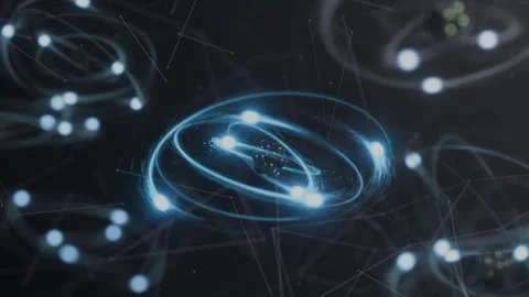 Futuristic 3D Atom Animation with Glowing Orbiting Electrons – Seamless Loop Stock Footage 295612259