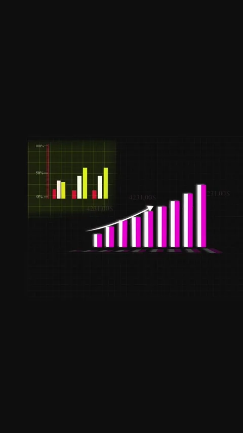 Futuristic 3D bar chart with rising trend arrow and interactive financial d.. Stock Footage 321725407