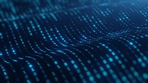 Futuristic 3D binary code background with glowing blue digits flowing in digital Stock Footage 318237113