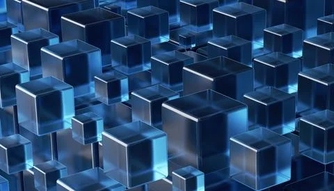 Futuristic 3D Blue Cubes, Abstract Geometric Background. Abstract background Stock Illustration
