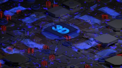 Futuristic 3D Circuit Board with Glowing Blue and Red Connections Stock Footage 310245145