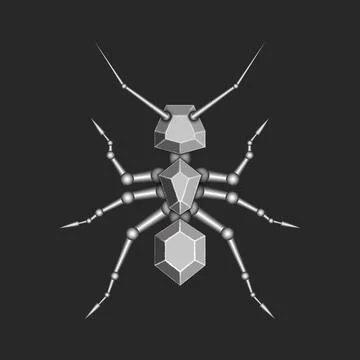 Futuristic 3d cyber ant robot design, showcasing a sleek mechanical insect .. 库存插图