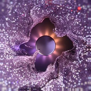 Futuristic 3D dark sphere in purple particle nebula Stock Illustration