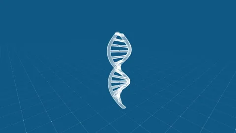 Futuristic 3D DNA Helix on Digital Grid in Blue Geometric Space 库存影片 342815490