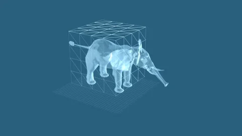Futuristic 3D Elephant in Geometric Cube Digital Holograph Representation Stock Footage 342248022
