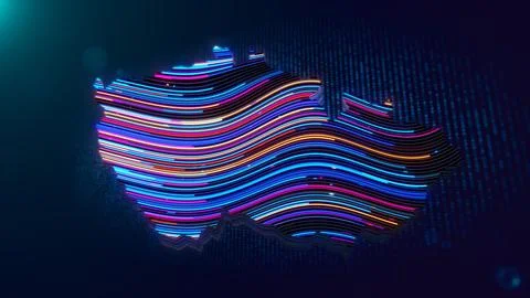 Futuristic 3D Extruded Map of Czech Republic with Neon Wavy Lines Ilustración de archivo