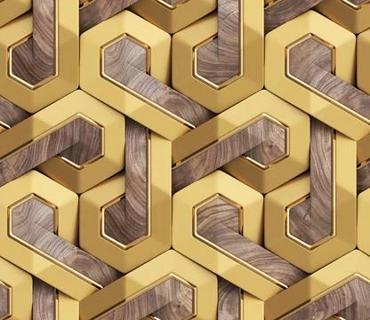 Futuristic 3D geometric pattern composed of hexagons with a luxurious gold .. 스톡 일러스트