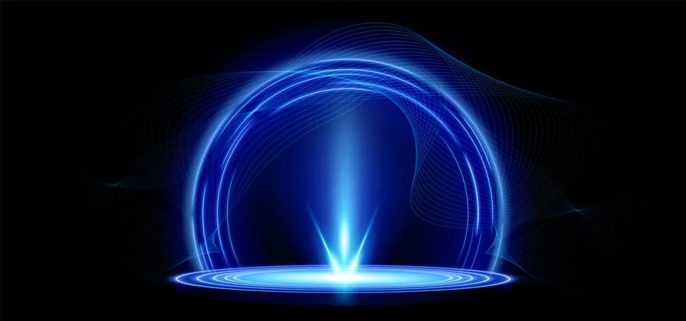 Futuristic 3D glowing blue tech portal Stock Illustration