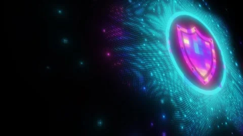 Futuristic 3D Glowing Neon Cyber Security Shield concept with Dynamic Digital Da 库存影片 331531982