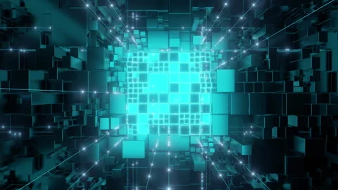 Futuristic 3D grid of glowing cubes and lines Stock Footage 283952198