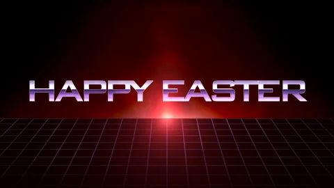 Futuristic 3d grid with Happy Easter message bold red font on black background Vidéo 265555356