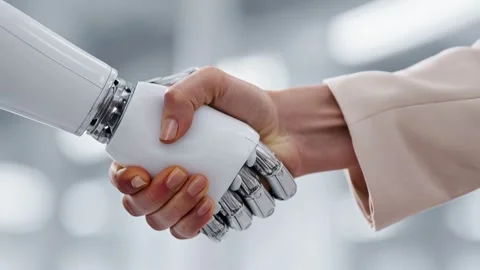 Futuristic 3D handshake between human and robot Video stock 317167427