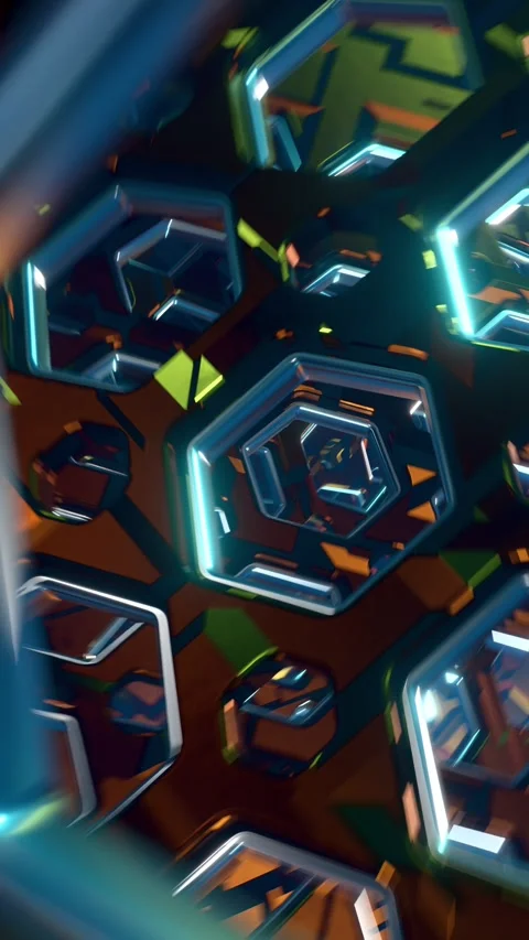 Futuristic 3D Hexagonal Tunnel Motion Graphic with Glowing Circuits and Stock Footage 347585132