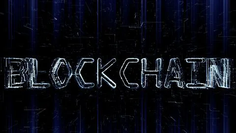 Futuristic 3D illustration of Blockchain text being formed by programming code Stock Illustration