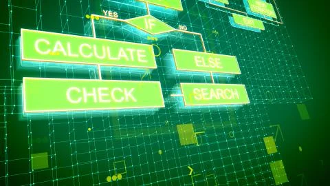 A futuristic 3d illustration of electronic algorithms put askew on several gr Stock Illustration