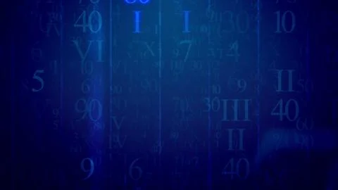 Futuristic 3d illustration of electronic light blue Latin and Arabic digits h Stock Illustration