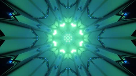 Futuristic 3d illustration of green poly angular kaleidoscope Stockillustratie