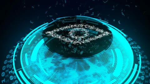 Futuristic 3d illustration of a light blue and spheric cyber security device  Stock Illustration