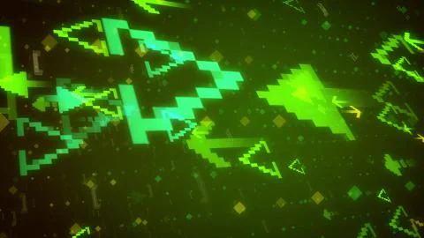 Futuristic 3d illustration of light blue and yellow star-stepped arrows oppos Stock-Illustration