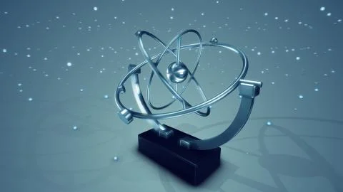 A futuristic 3d illustration of a metallic pendulum composed of several spher Stock Illustration