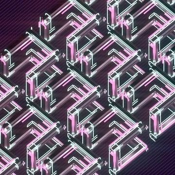 Futuristic 3D Isometric Glass Grid with Pink and White Neon Illustration