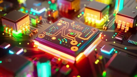 Futuristic 3D loop with colorful electronic circuits Stock Footage 336447339
