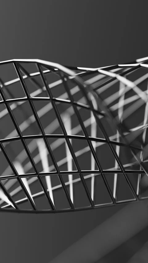 Futuristic 3D loop of a spinning Mobius form built from reflective chrome mesh. Video stock 315970040