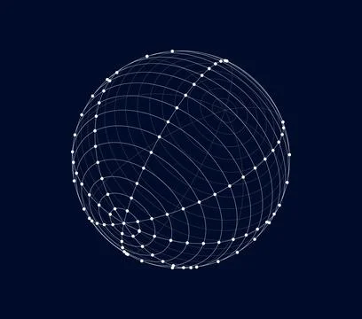 Futuristic 3D mesh grid globe with rings Stock Illustration