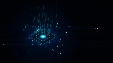 Futuristic 3D Microchip Processor and Rising Digital Light Stream 스톡 동영상 343803599