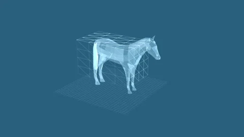 Futuristic 3D Model of Horse with Transparent Wireframe Design Blue Backgroun 库存影片 343222323