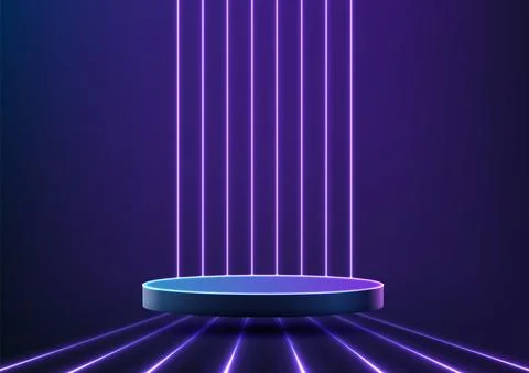 Futuristic 3d neon platform with geometric light grid, modern sci-fi techno.. Stock Illustration