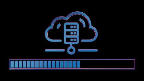 Futuristic 3D Neon Server Icon with Loading Bar - Isolated Illustration Illustrazione stock